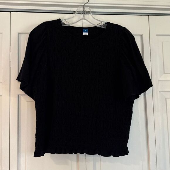 Old Navy black smocked ruffle sleeve top size M - Picture 3 of 9